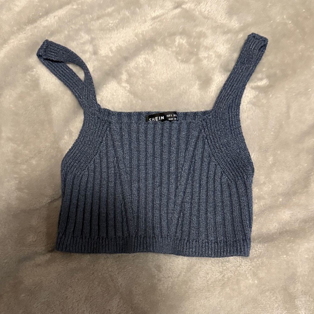 SHEIN Denim Blue Ribbed Tank Top